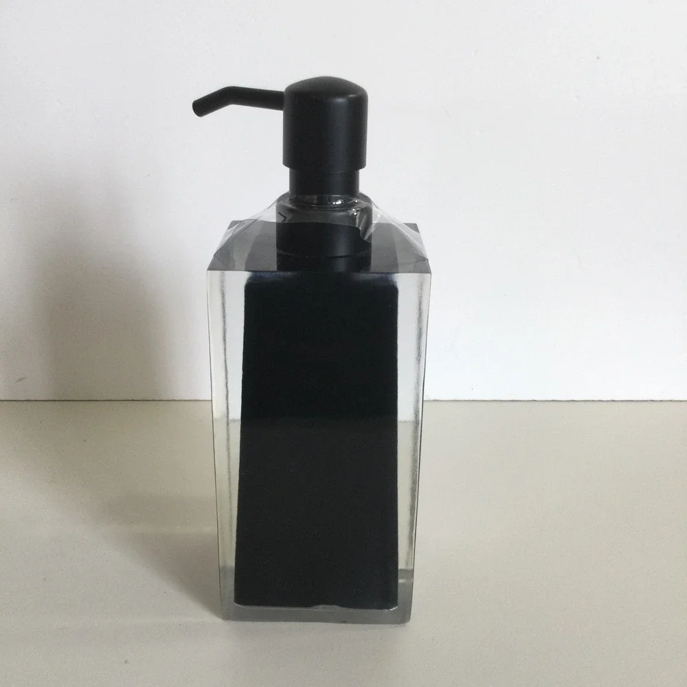 Halston Home Designer Polyresin Soap Lotion Dispenser Black Clear‎ Modern Square